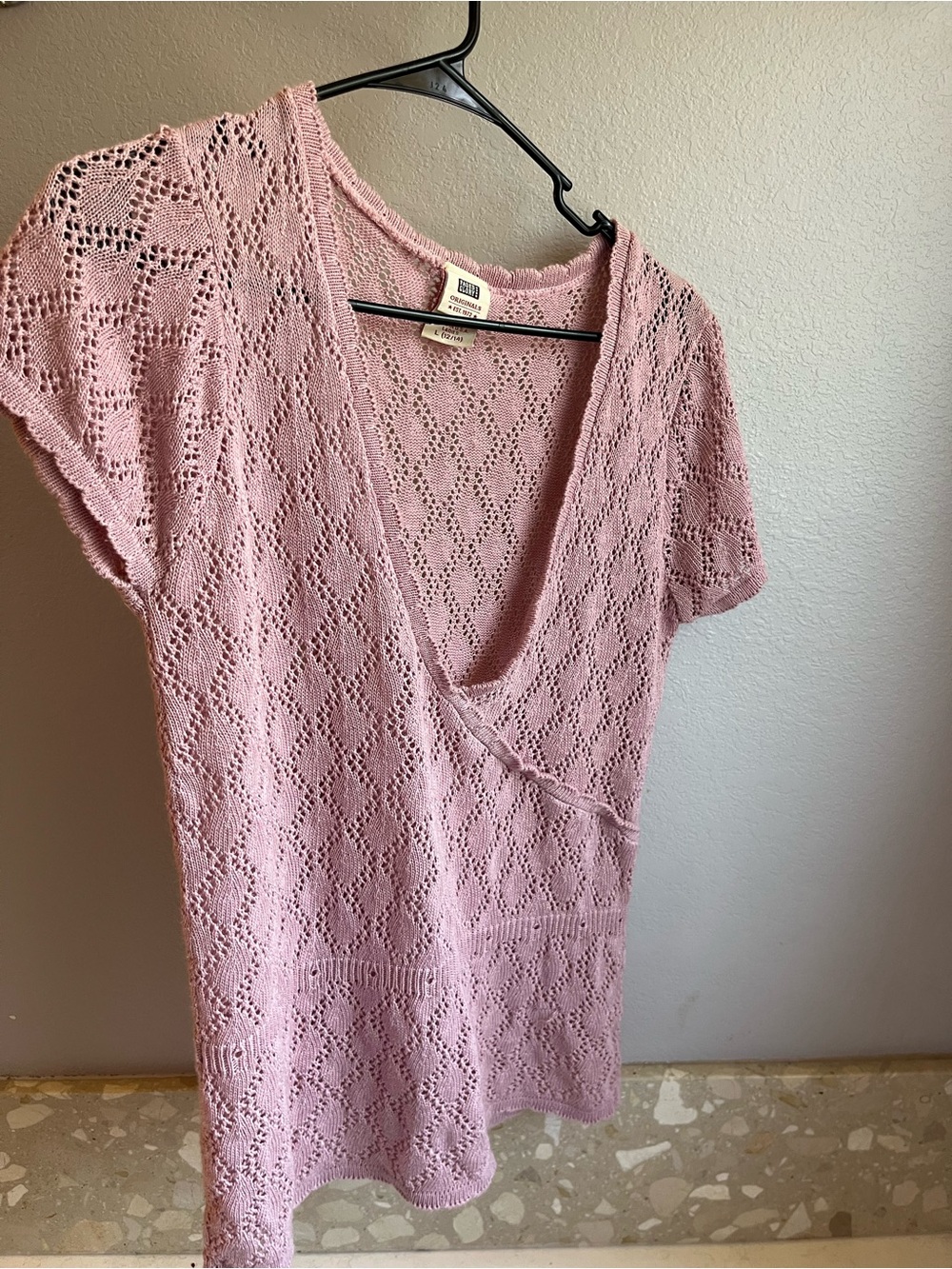 Faded Glory Pink Crochet Knit Wrap Top Large Vintage